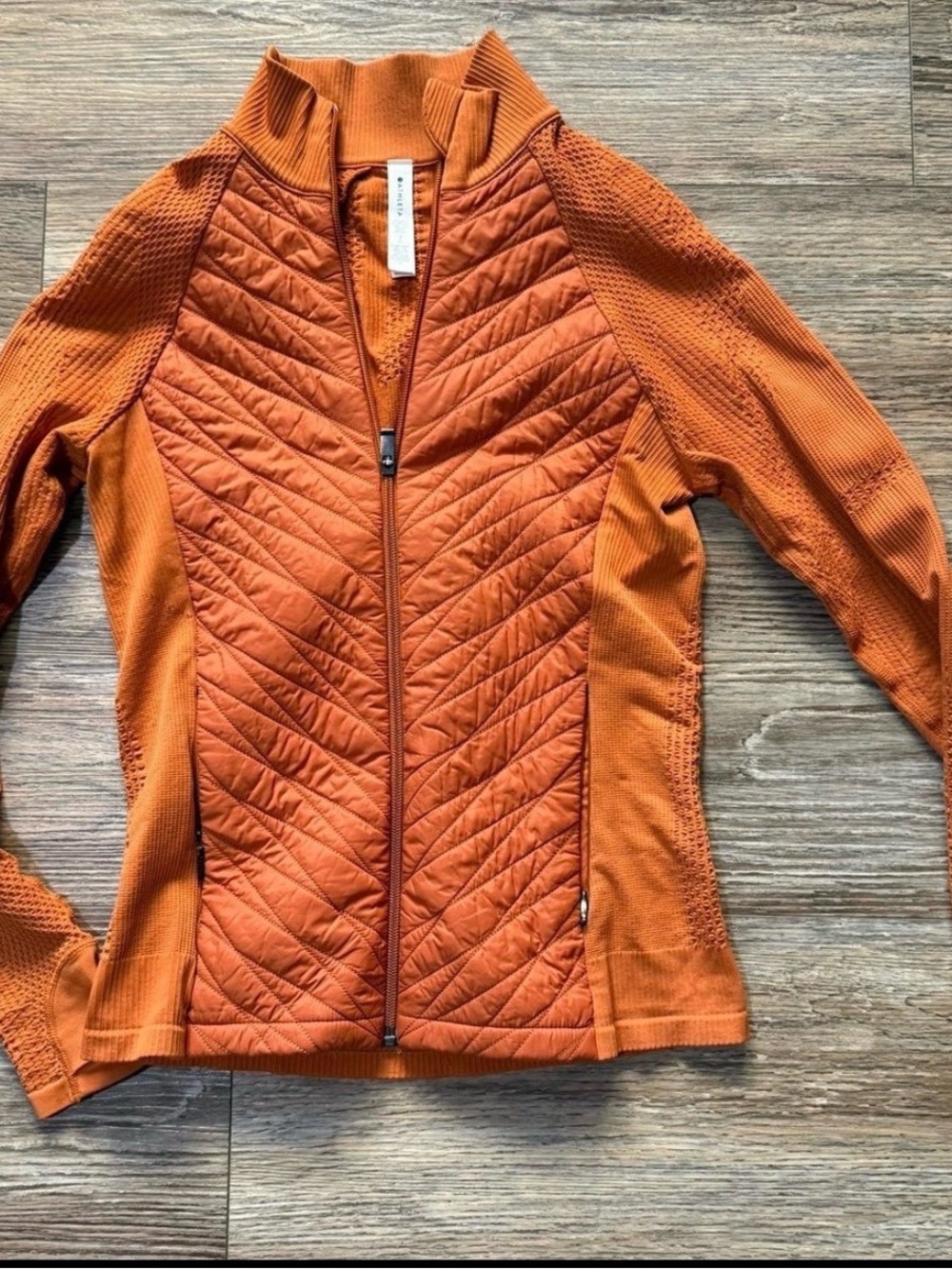 Athleta Quilted Zip-Front Bomber Jacket in Rust